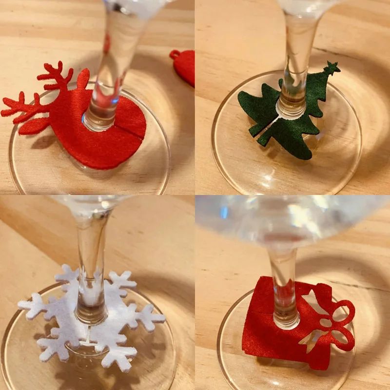 10/20pcs Christmas Felt Wine Cup Glass Ring Card Table Decor