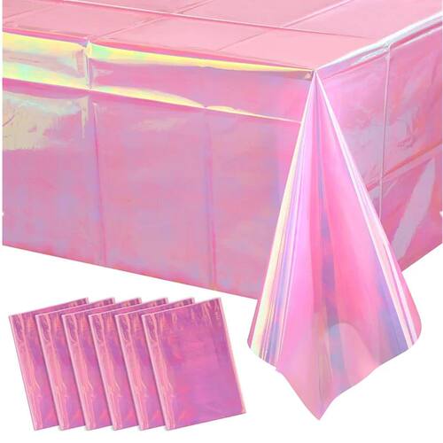 Hot Pink Iridescence Plastic Tablecloth Shiny Foil Metallic