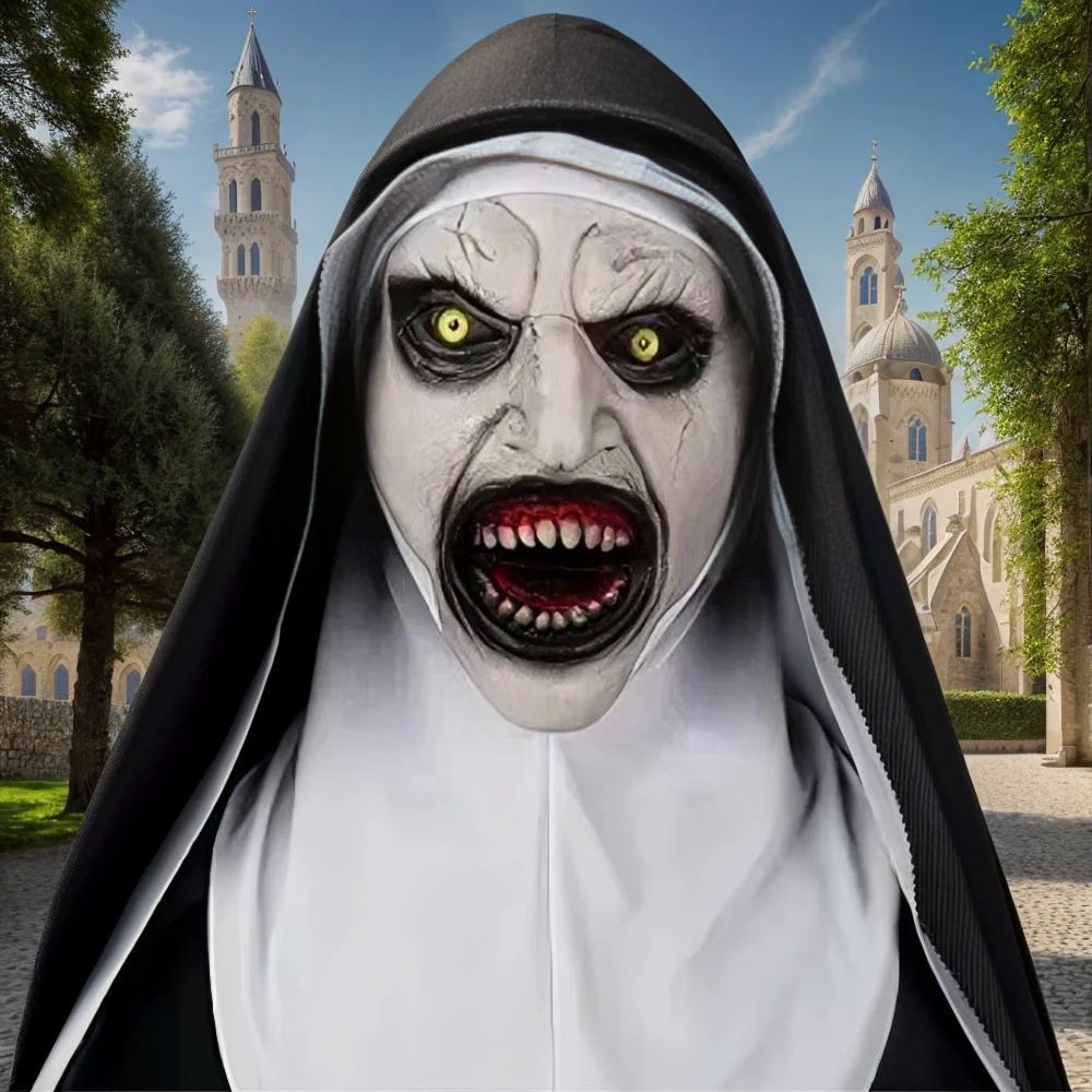 Horror Latex Nun Mask for Women Open Mouth Mask Suit Hallowe
