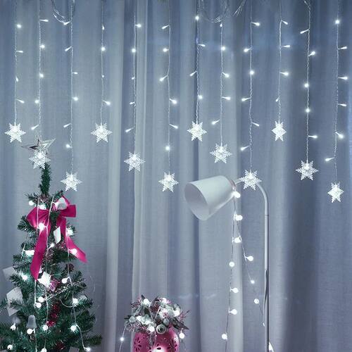 3M Christmas Snowflakes LED String Lights Flashing Fairy Cur
