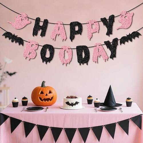 Glitter Birthday Banner Happy Boo Day Party Banner Happy Let
