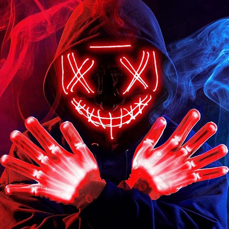 Halloween Led Mask Light Up Scary Mask And Gloves For Cospla