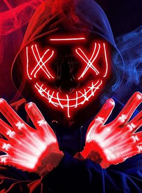 Halloween Led Mask Light Up Scary Mask And Gloves For Cospla