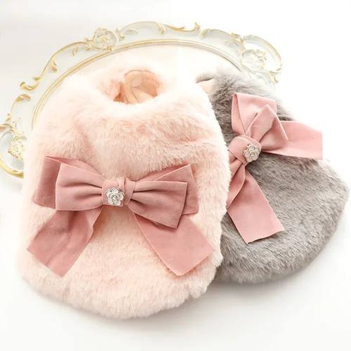 Dog Cat Princess Cotton Clothes Elegant Luxury Fur Winter Ov