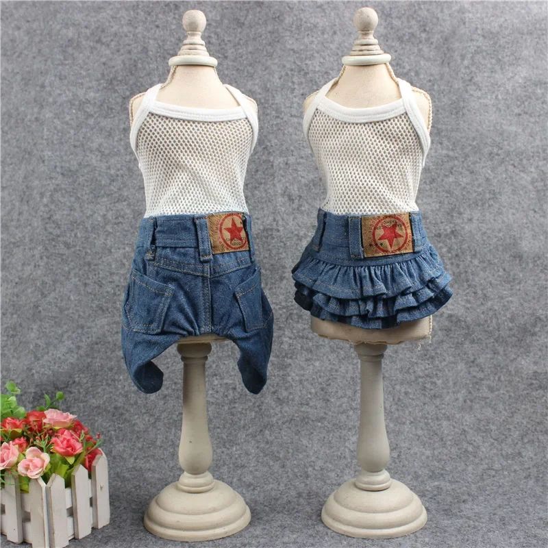 Pet Pure Mesh Base Denim Skirt Jeans Autumn and Winter Dog P