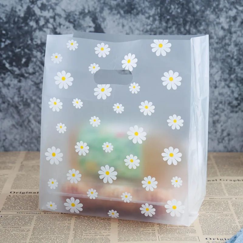 25-50pcs Little Daisy Plastic Gift Bag Clear Storage Shoppin