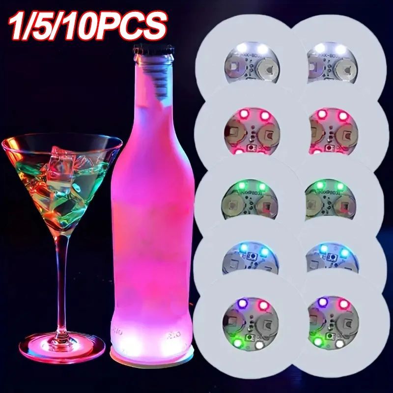 10Pcs Round LED Coaster Lights Colorful Glowing Wine Bottle