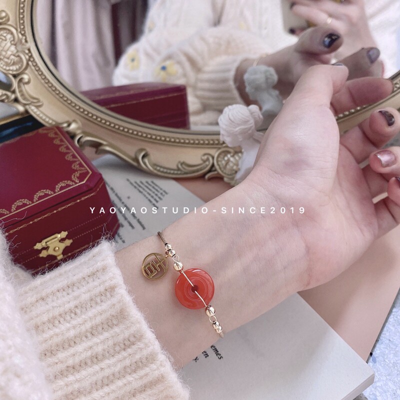 [평화와 기쁨. 부드러운 삶] 오리지널 사천 아이스 시드 남부 레드 안전 버클 14K 미국 금으로 채워진 여성용 팔찌