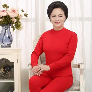 秋衣秋裤 女士纯棉套装 内衣秋冬薄中老年线衣线裤 大红色本命年