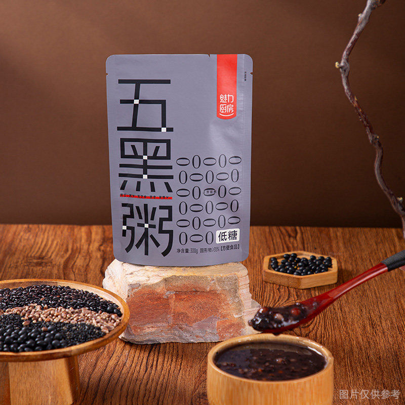 魅力厨房开袋即食免煮粥五黑粥300g*5袋方便速食早餐代餐粥