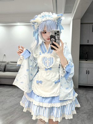 Rabbit killer小兔刺客原创新款病院幽灵和风女仆条纹套装裙