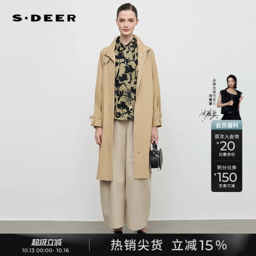 sdeerOL风立领收腰宽松长款风衣