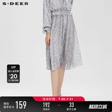 sdeer圣迪奥夏季女装木耳边松紧高腰碎花雪纺半身裙S232Z1105