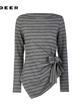 【好物体验专享】sdeer圣迪奥条纹系带不规则针织T恤S261Z0203