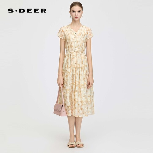 sdeerV领风琴褶收腰两件套连衣裙