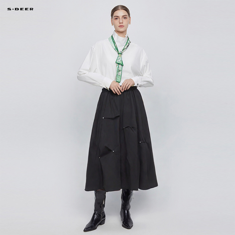 sdeer个性高腰松紧不规则A字长裙