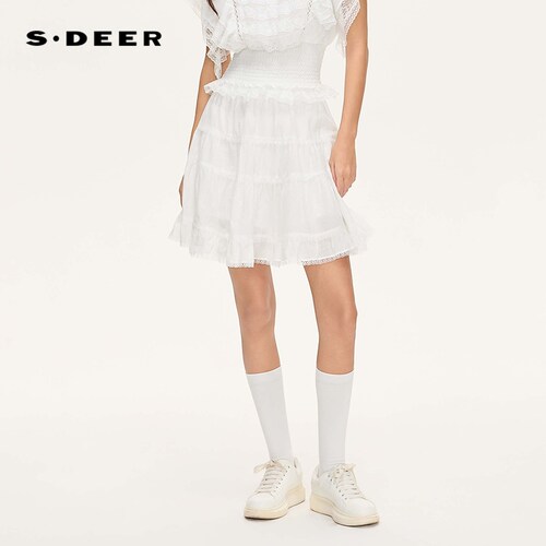 sdeer抽褶花边拼接不规则短裙