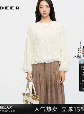 sdeer圣迪奥女装秋装复古系带圆领绣花插肩袖上衣S253Z3206