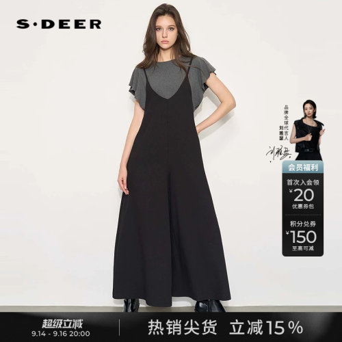 sdeerOL风撞色针织衫背带裤套装