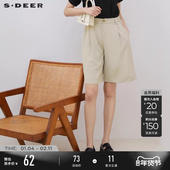 sdeer圣迪奥女装 S223Z0903 短裤 夏装 松紧拼接压褶高腰阔腿A字西装
