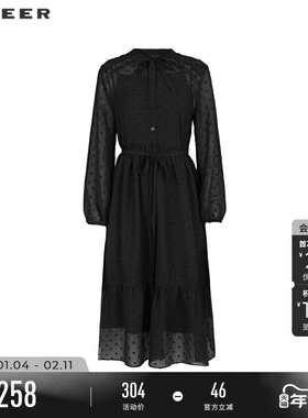sdeer圣迪奥2025系带V领波点提花收腰连衣裙S243Z1226