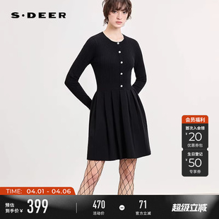 sdeer圣迪奥女装 学院风圆领钩花针织连衣裙S261Z1215 26年春新品
