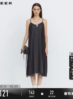 sdeer圣迪奥夏装女星空裙休闲网纱波点吊带连衣裙S223Z125F