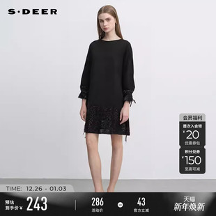 圆领系带亮片拼接连衣裙S244Z12B2 时尚 sdeer圣迪奥秋冬季 女装