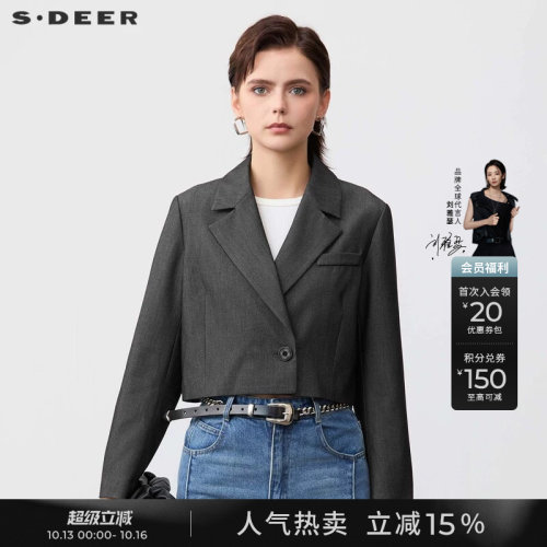 s.deerOL风西装领单排扣外套