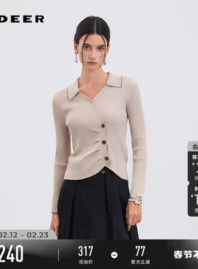 sdeer圣迪奥女装春秋装OL风翻领不规则修身针织衫S253Z3534