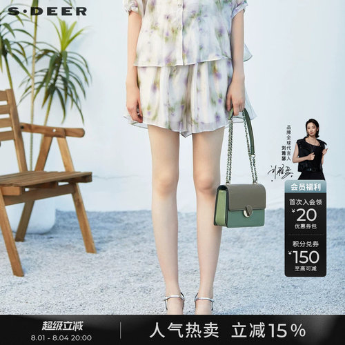 s.deer抽绳松紧晕染雪纺A字短裤