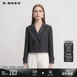 领单排扣毛呢短款 西装 外套S234Z2204 女装 sdeer圣迪奥冬季