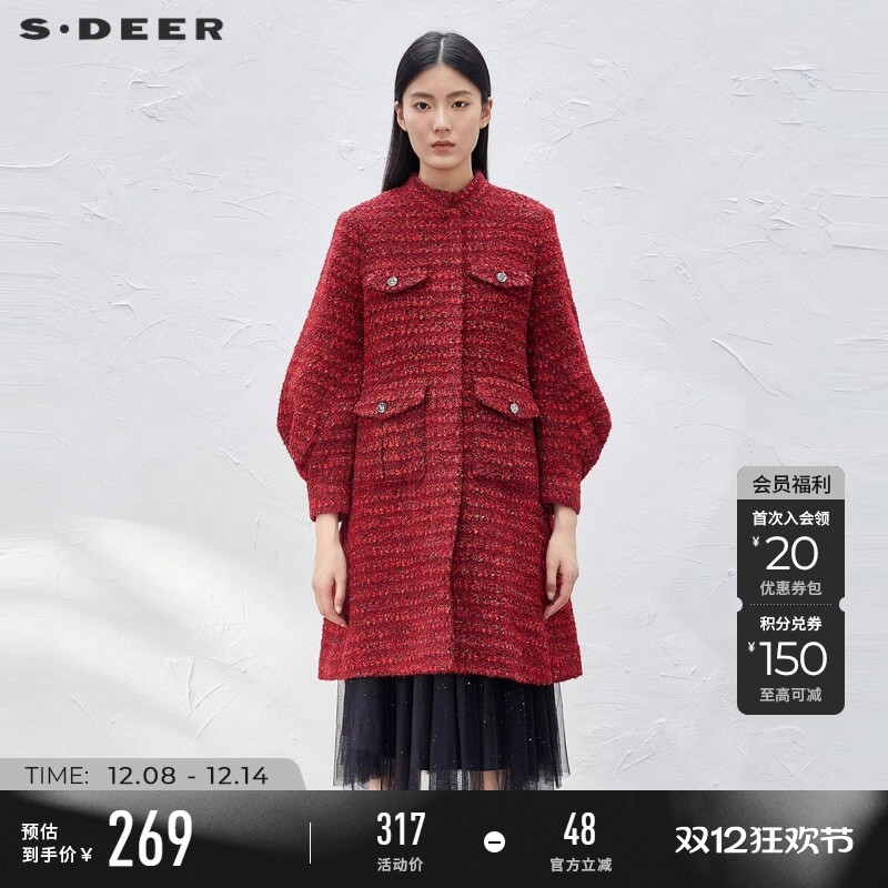 s.deer小香风泡泡袖羽绒服