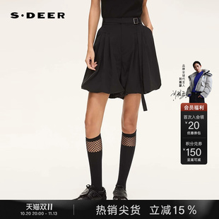 sdeer圣迪奥女装26年夏装新品复古高腰系带压褶宽松A字短裤
