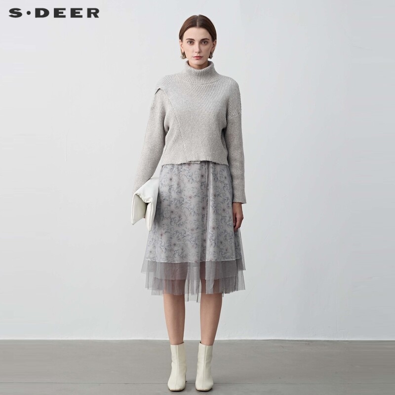 s.deer碎花网纱针织连衣裙