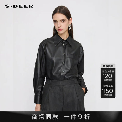 sdeerOL风翻领拼接垂坠宽松衬衫