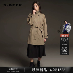 sdeer圣迪奥女装2026秋季新款OL风翻领收腰插肩袖短风衣S263Z1702