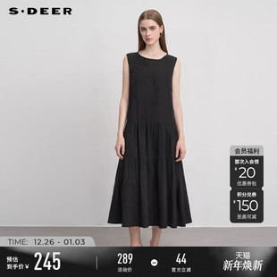 连衣裙S244Z1204 复古圆领盘扣碎褶无袖 sdeer圣迪奥冬装 女装