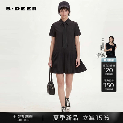 sdeer通勤风翻领宽松衬衫连衣裙