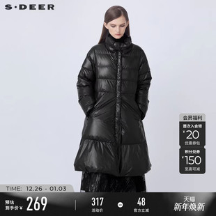 公主风羽绒服女S21482406 亮面宽松黑色长款 sdeer圣迪奥冬装 时尚