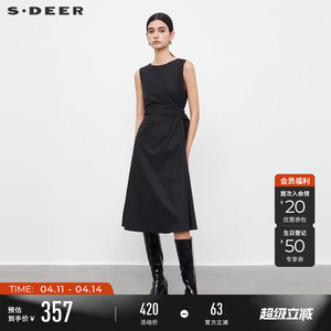 sdeer圣迪奥春秋装女装圆领收腰不规则毛呢无袖连衣裙S23381210