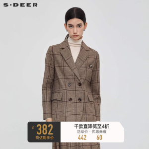 sdeer圣迪奥女装学院风格纹毛呢西装外套S23462209
