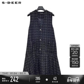 小香风V领格纹宽松无袖 sdeer圣迪奥冬季 女装 连衣裙S234Z1273