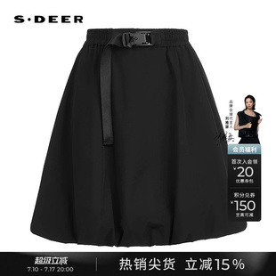 sdeer圣迪奥女装夏装个性松紧拼接工装宽松短裙S252Z1301