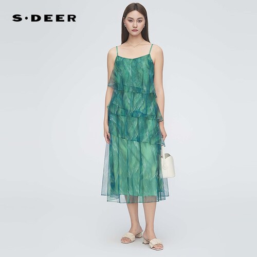 sdeer法式雪纺晕染吊带连衣裙