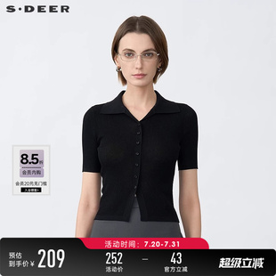 S25263504 sdeer圣迪奥25年新品 女装 OL风翻领修身 POLO针织衫