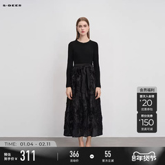 sdeer圣迪奥秋装女装圆领收腰立体肌理针织连衣裙S233Z12BA