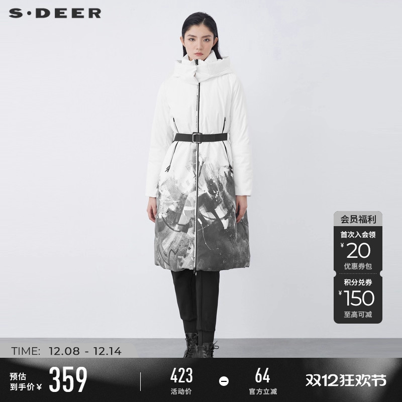 s.deer高领字母印花长款羽绒服