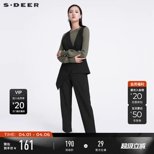 V领不规则拼接背带长裤 S221Z1002 春装 sdeer圣迪奥女装