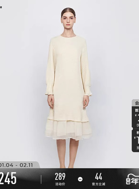 sdeer圣迪奥秋冬季女装复古圆领格子网纱拼接连衣裙S244Z1267